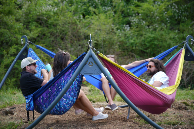 Relaxing in the hammock at The Lazy Tiger