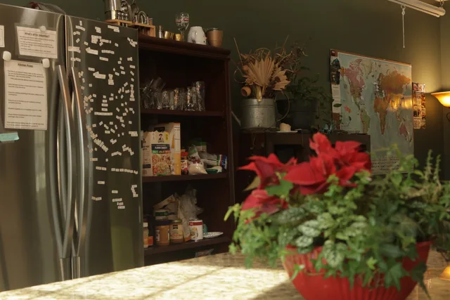 Kitchen fridge in the common area at The Lazy Tiger